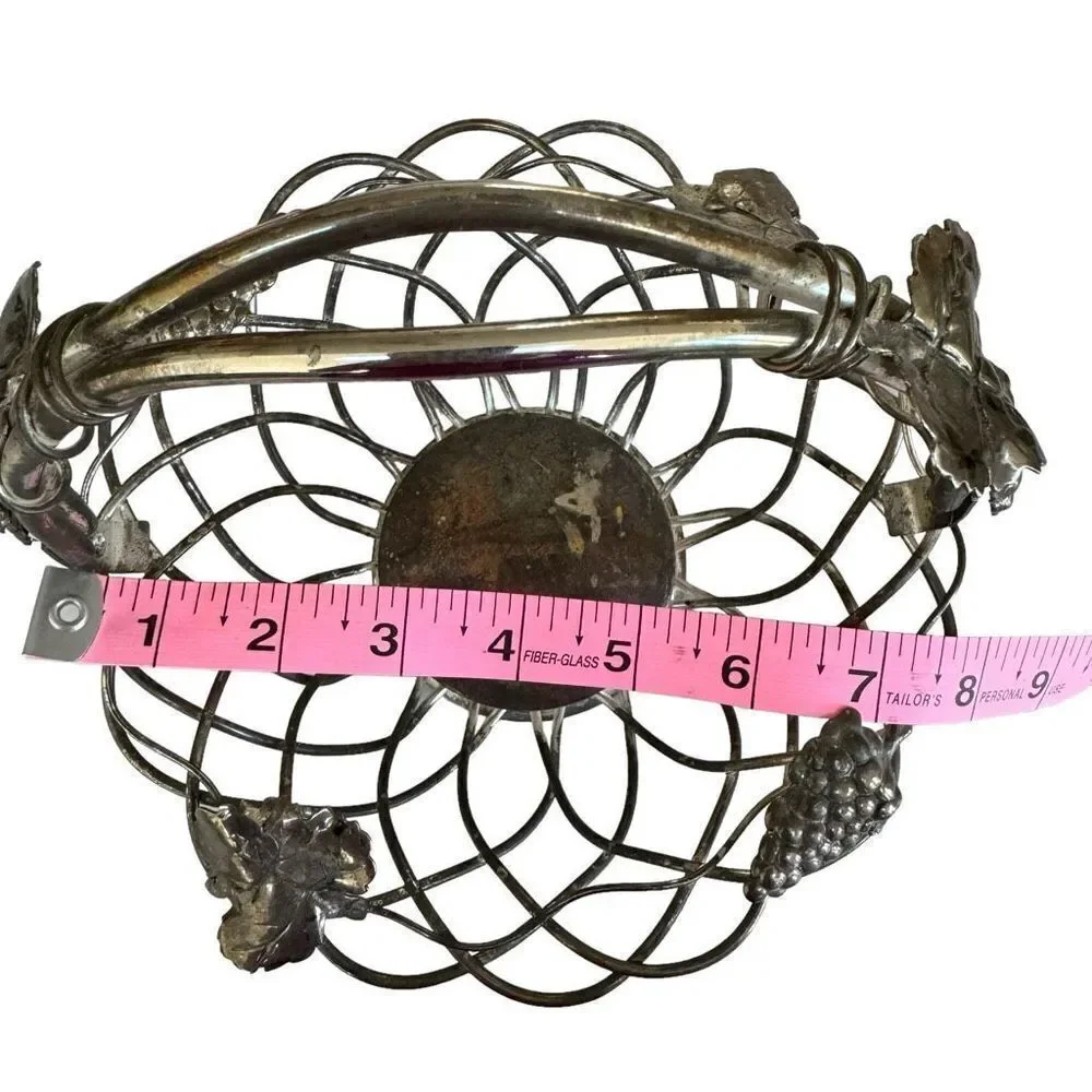 Godinger Silver Plate Open Weave Fruit Bread Bowl Movable Handle Vintage Grapes